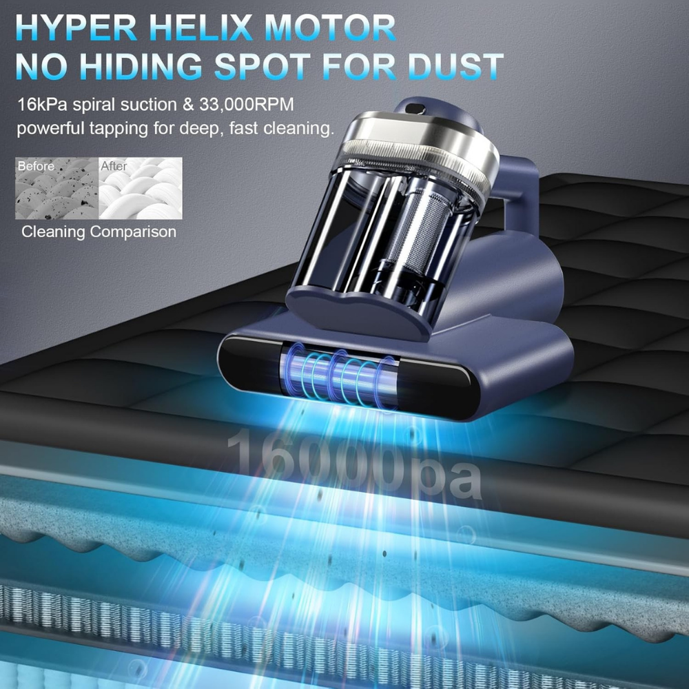 Mattress vacuum cleaner with UV light against mites