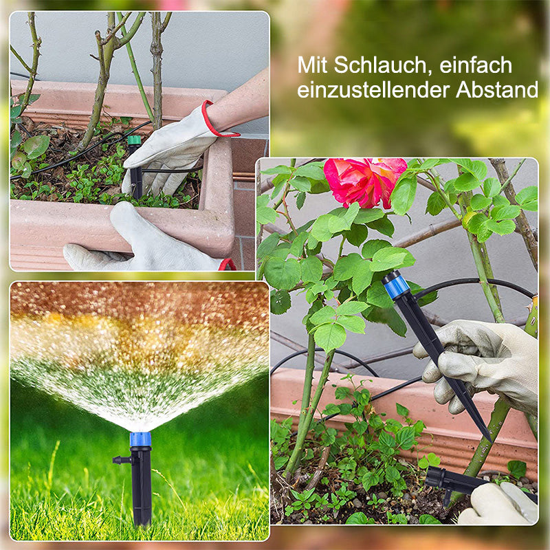 Irrigation set with 360° rotatable nozzles for garden watering