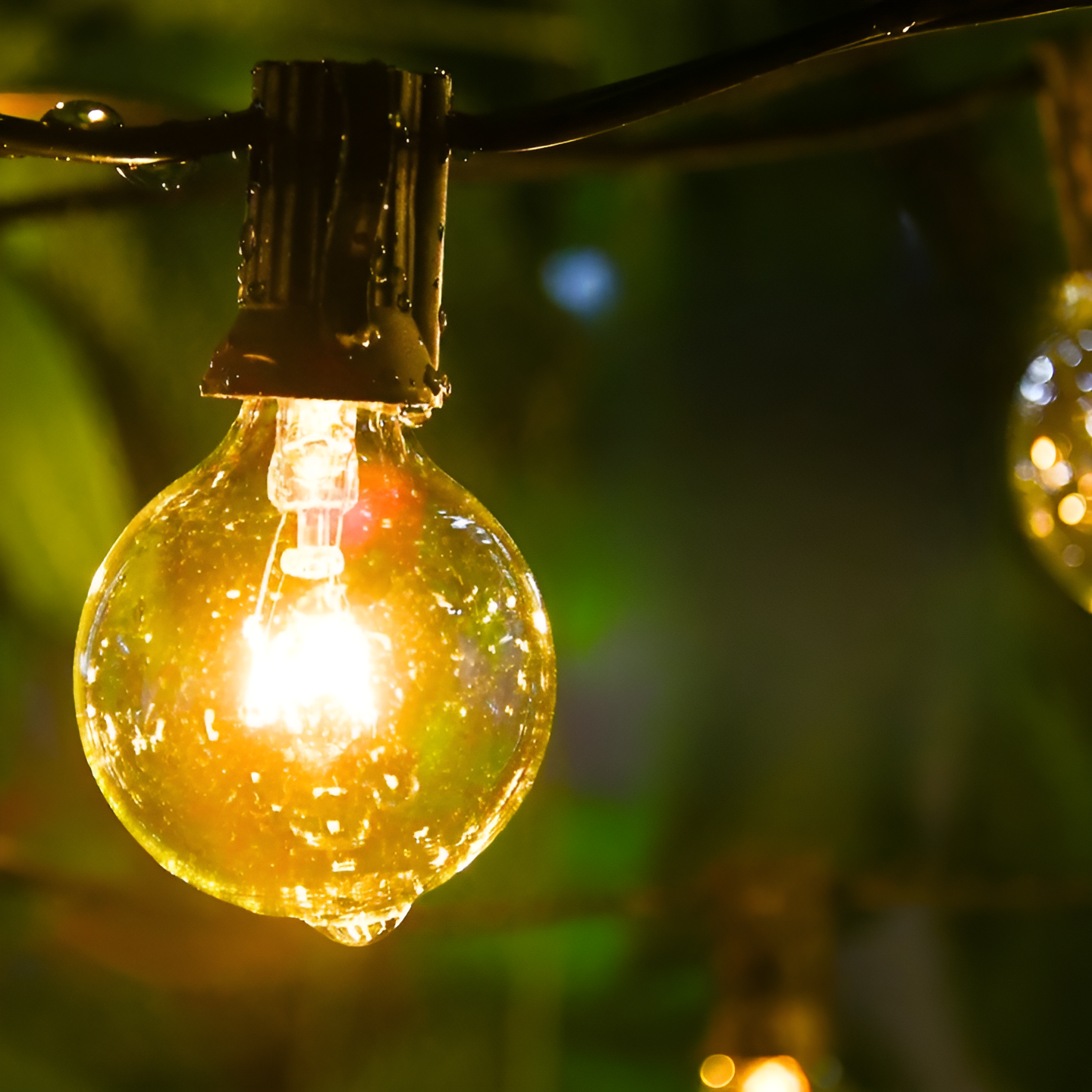 Outdoor LED string lights with warm white light