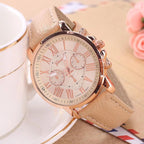 Women's watch with genuine leather strap, Roman numeral dial, and date display, Ø 42 mm