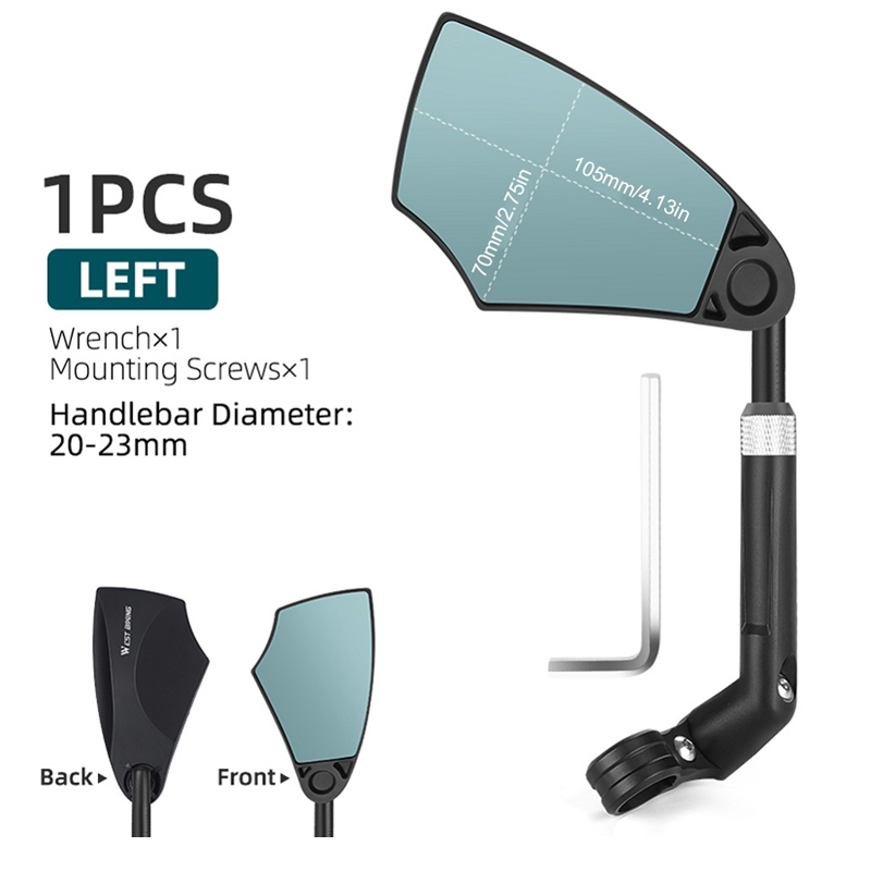Bicycle rearview mirror with 180° field of view and 360° adjustment