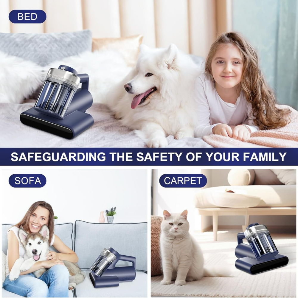Mattress vacuum cleaner with UV light against mites