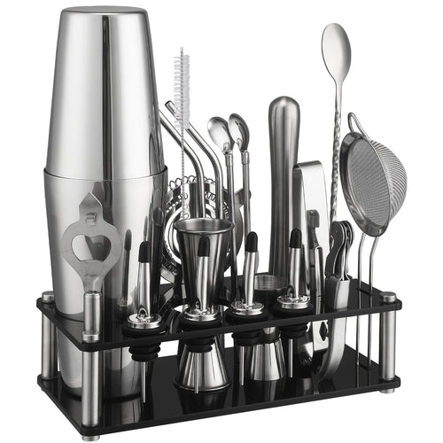 Edelstahl Cocktail-Set mit 20 Barwerkzeugen und Acrylständer