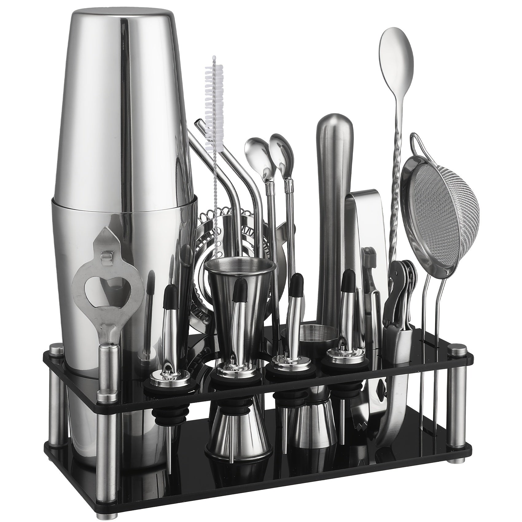 Stainless Steel Cocktail Set with 20 Bar Tools and Acrylic Stand
