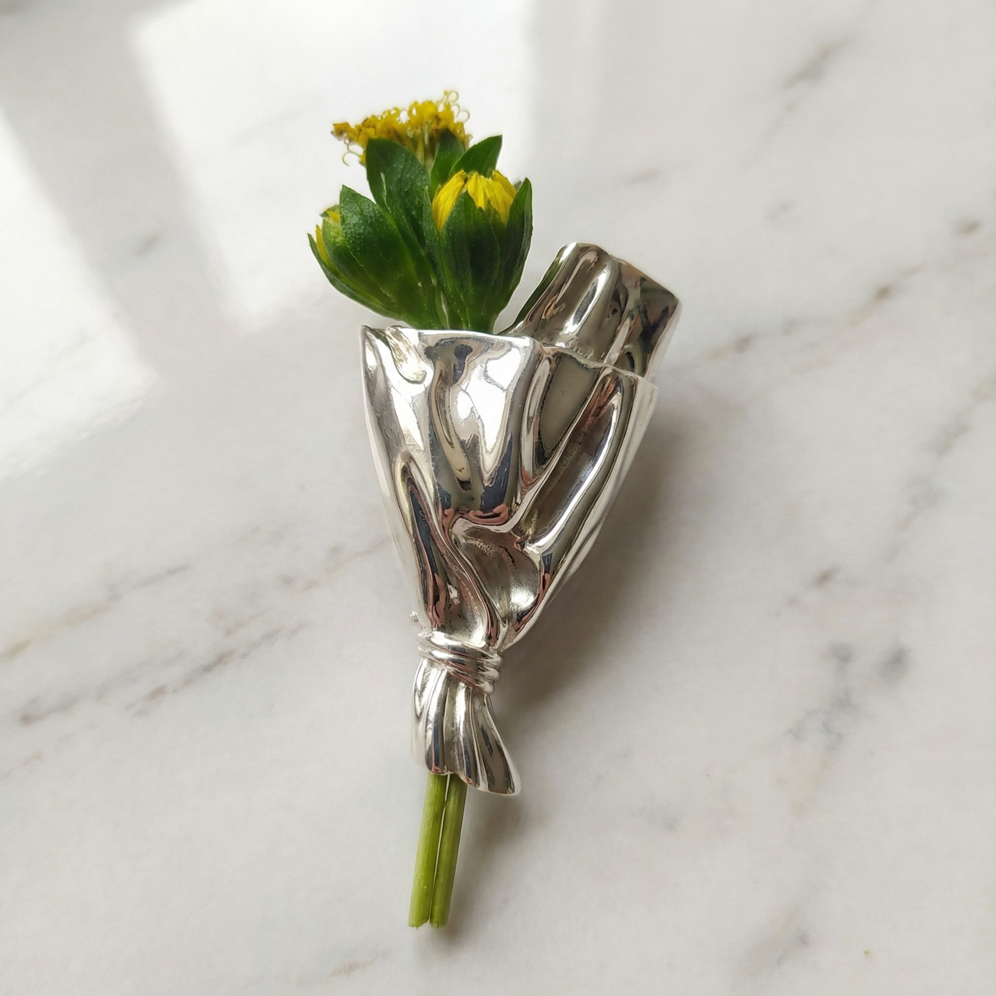Flower Vase Brooch with Small Opening for Fresh Stems