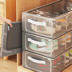 Transparent stackable shoe boxes with front opening