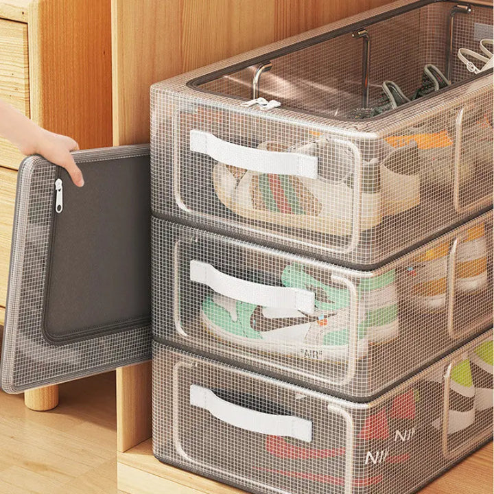 Transparent stackable shoe boxes with front opening