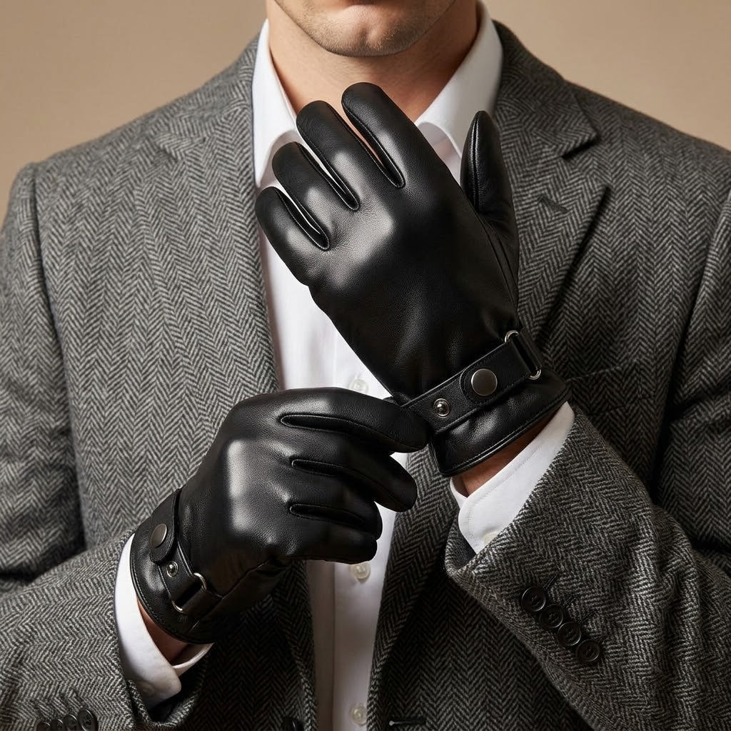 Touchscreen-Lederhandschuhe aus Schafsleder mit Fleecefutter