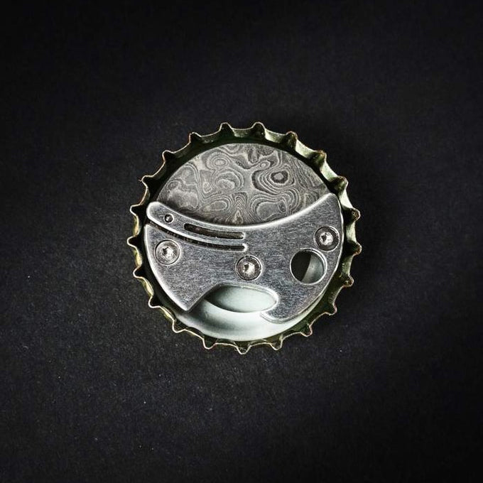 Mini Titanium Bottle Opener with Damascus Steel Blade