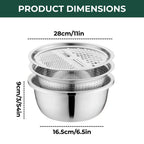Stainless Steel Bowl Set with Grater and Sieve – 3 in 1