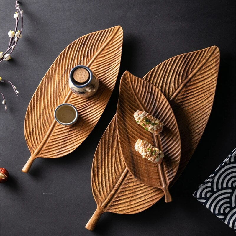 Wood Leaf Serving Tray – Decorative Tray with Handle