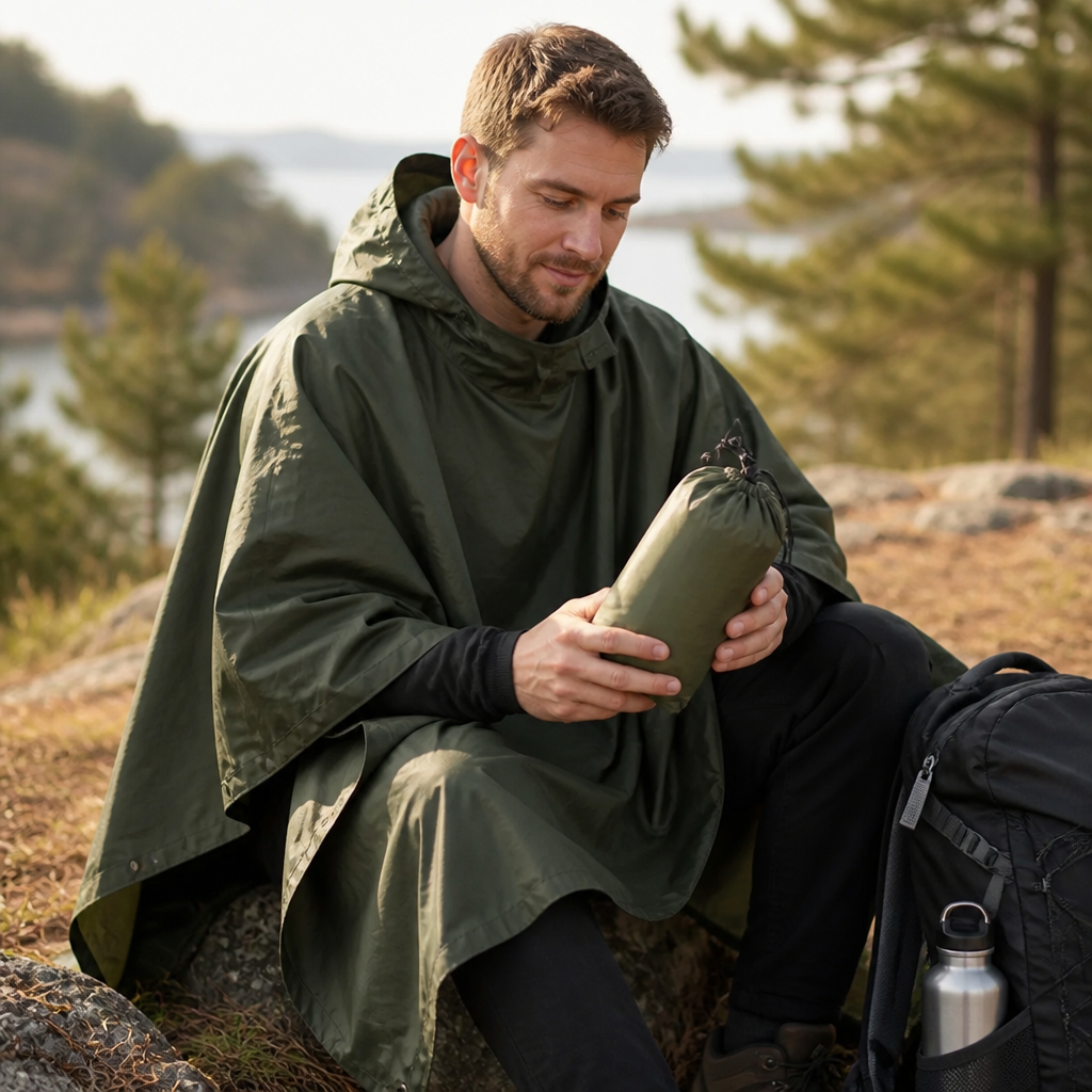 3-in-1 Regenponcho wasserdicht aus Ripstop-Nylon