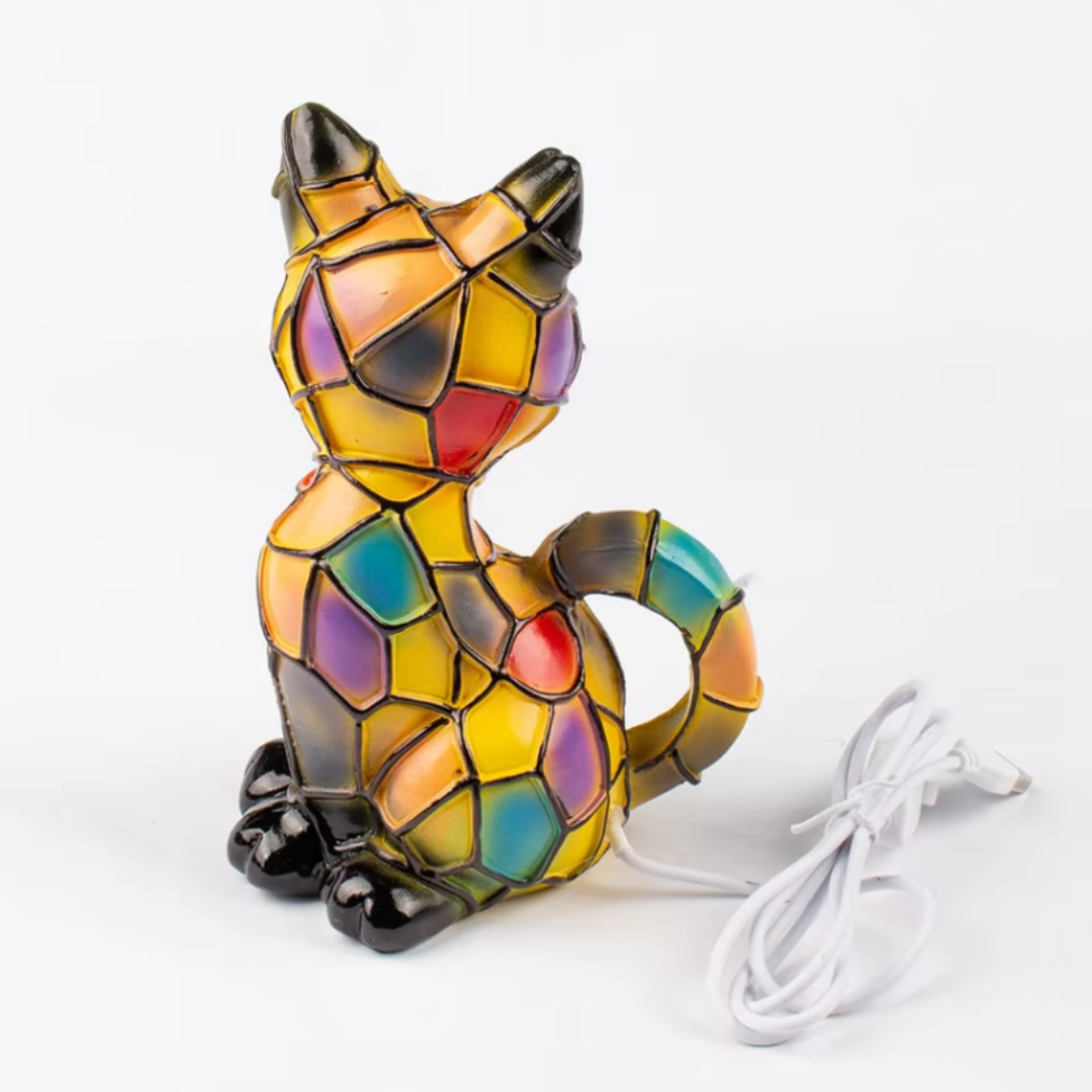 LED-Katzen-Nachtlicht in Buntglas-Optik mit USB-Anschluss