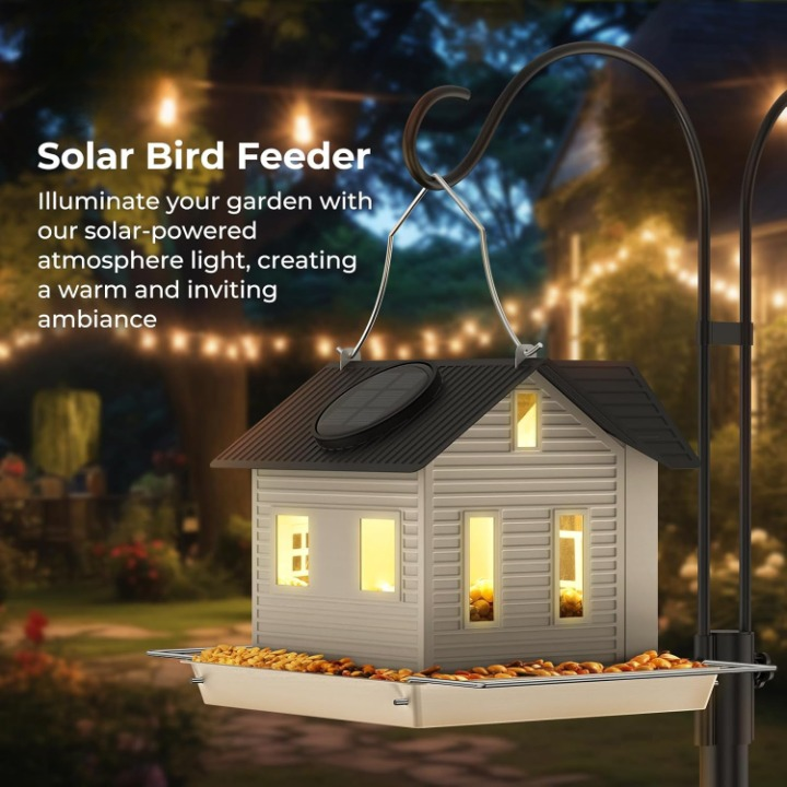 Solar-Vogelhäuschen mit LED-Fensterlicht – Cottage-Design