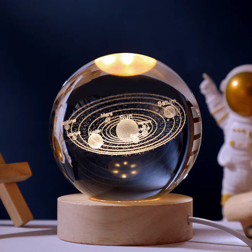 3D Gravierte Kristallkugel-Lampe – Warmes LED-Nachtlicht