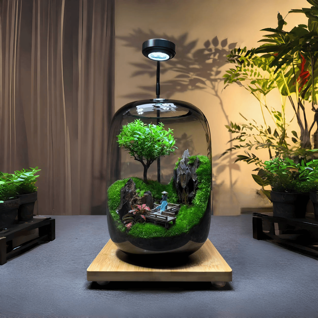 Moos-Terrarium mit Miniaturlandschaft im Glas