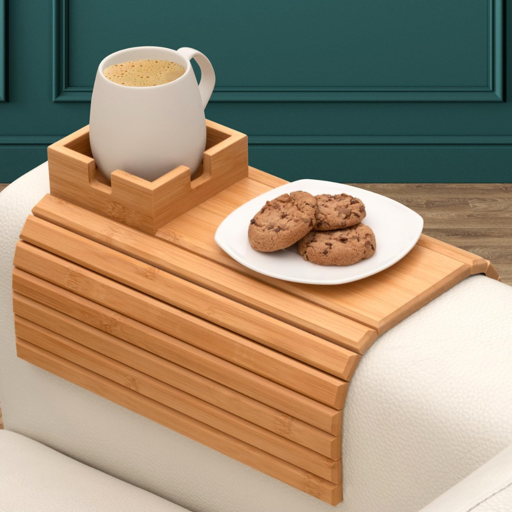 Sofa-Tablett Bambus mit Getränkehalter – flexibel