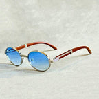 Sonnenbrille Oval mit Holzrahmen