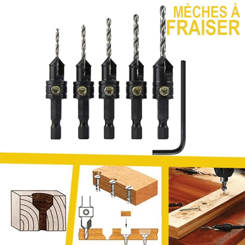 Holzbohrer-Set 5-teilig mit Senker und Inbusschlüssel