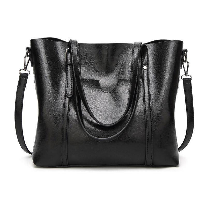 Leather handbag with large capacity and adjustable shoulder strap