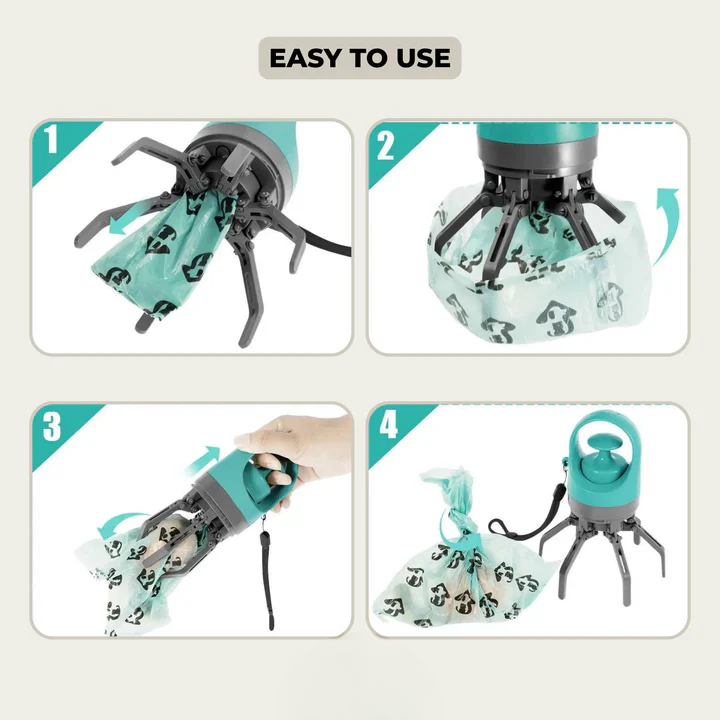 Dog Poop Grabber with Built-in Bag Dispenser – Touch-Free Cleaning