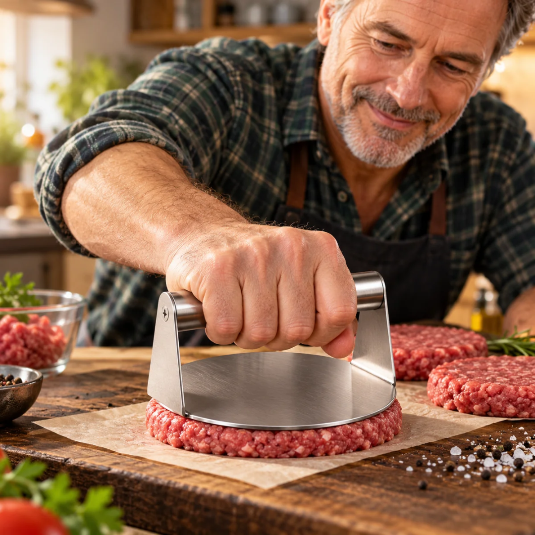 Burgerpresse aus 304 Edelstahl – Smash Burger & gleichmäßige Patties, Ø 14 cm