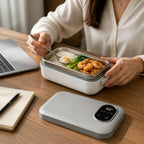 Self-heating electric lunch box with stainless steel inner container