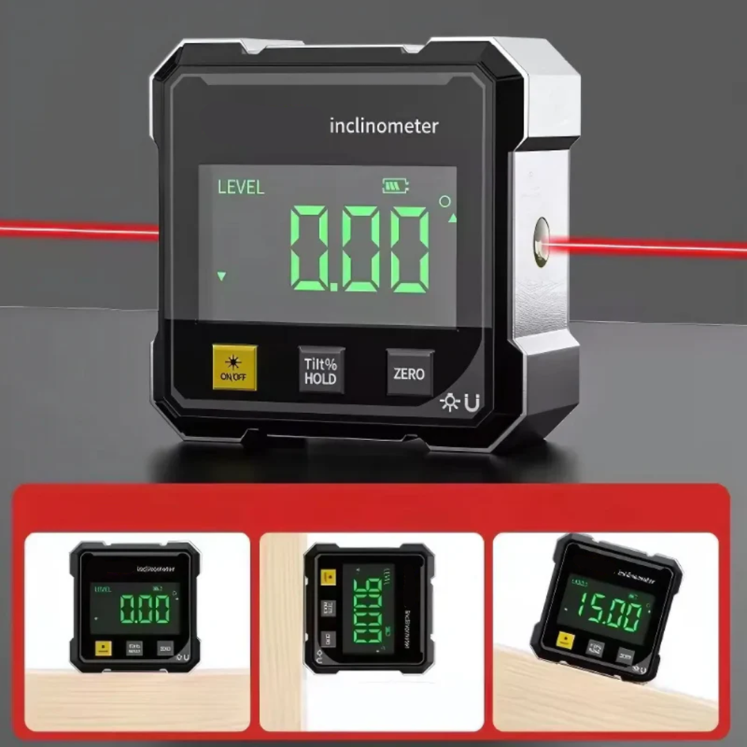 Digital angle gauge with laser and magnetic base