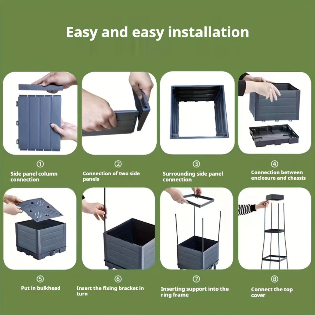 Self-watering planter box with trellis – Anthracite