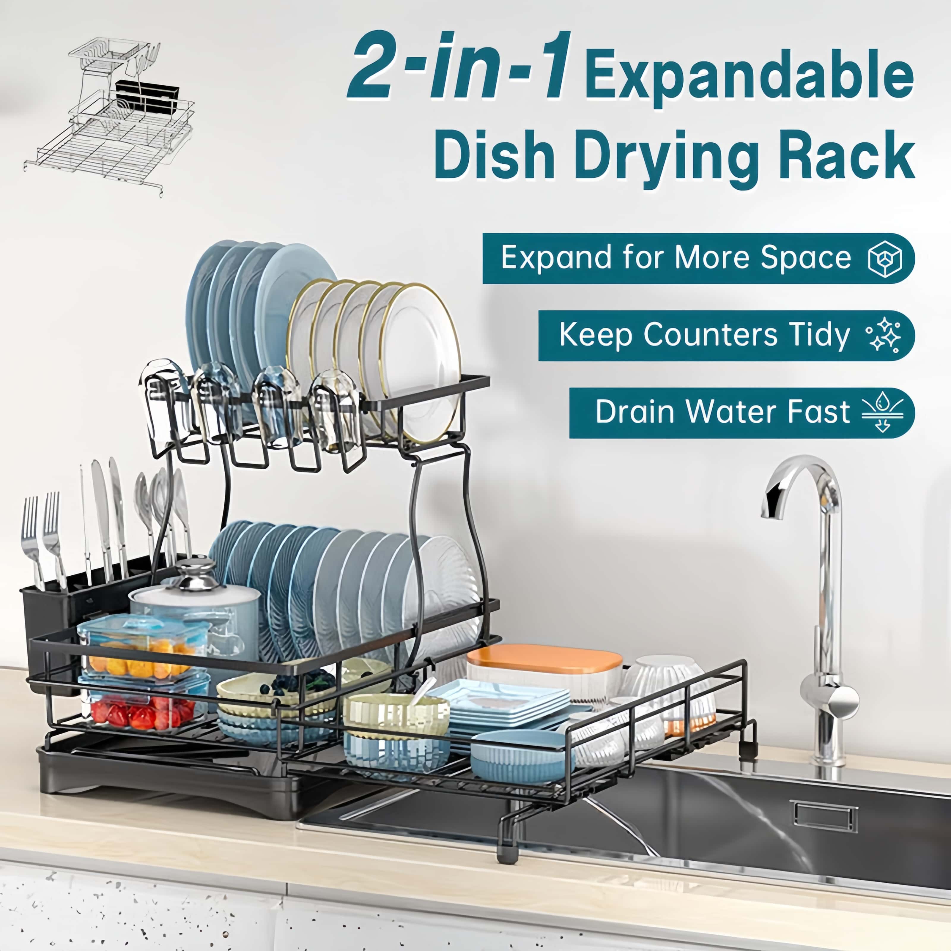 Pull-out 2-in-1 Dish Dryer with Drip Tray