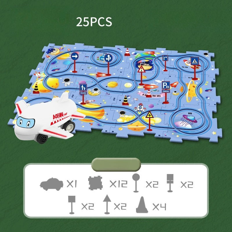 Puzzle-Straßenset mit Auto und Verkehrsschildern