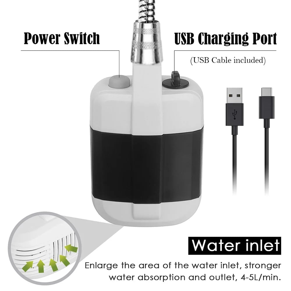 Camping shower USB with pump – portable and rechargeable