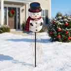 Solar snowman garden stake with light-up globe & snowflake string lights, warm white
