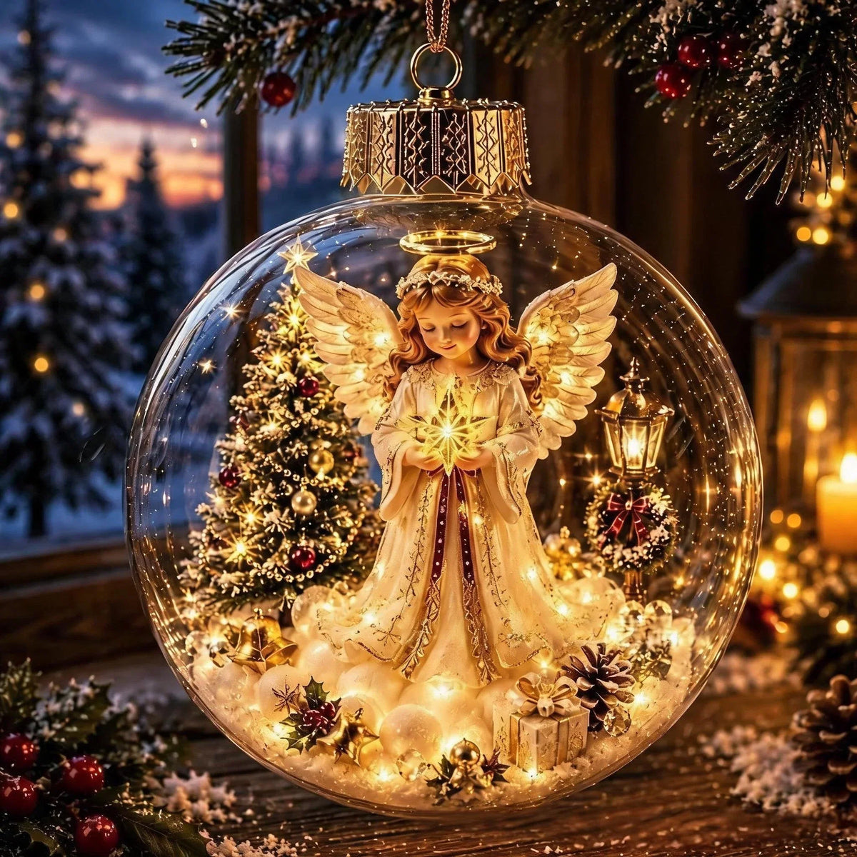 Weihnachtsanhänger beleuchtet mit Miniaturszene