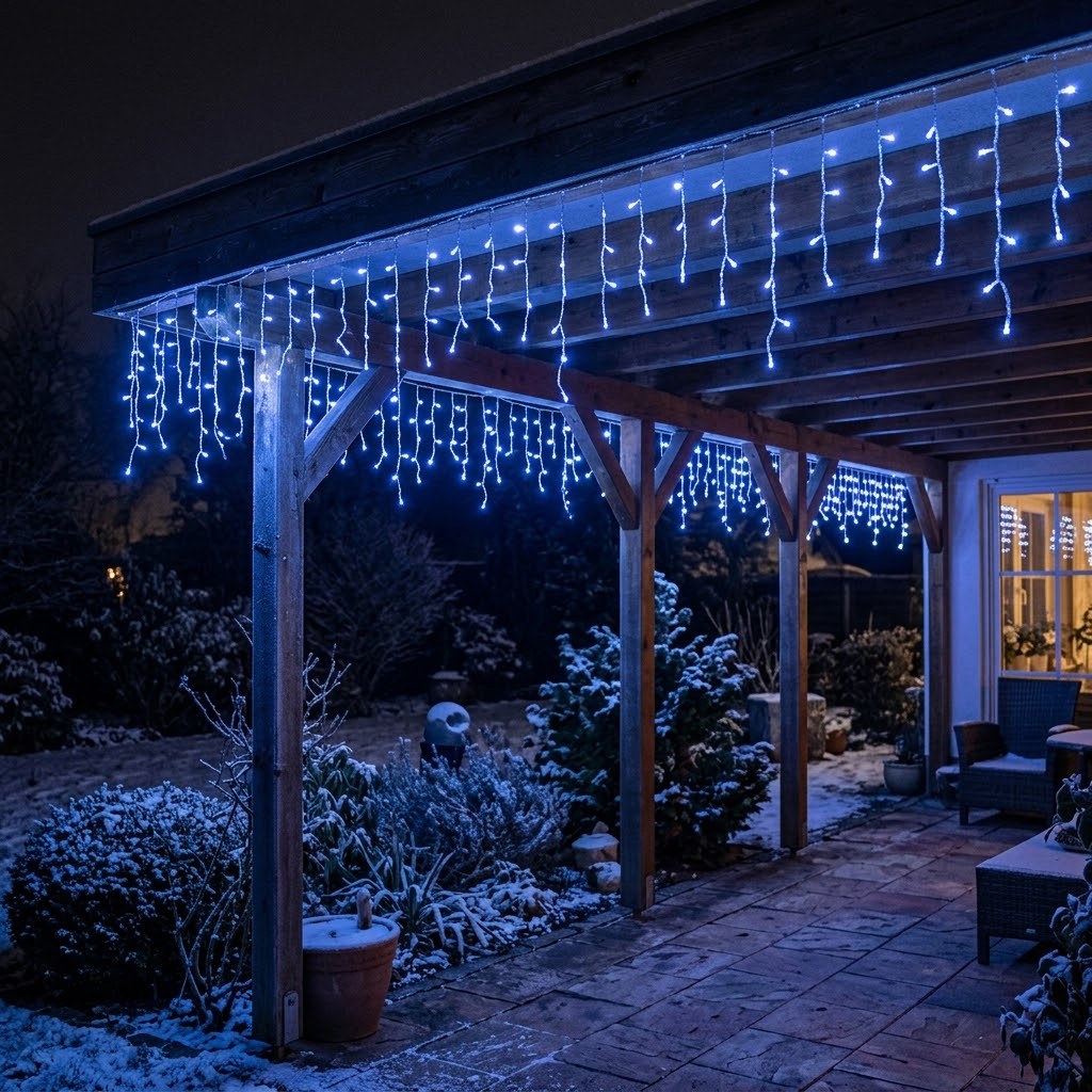 LED Eisregen-Lichterkette 10 m mit 8 Leuchtmodi, IP55
