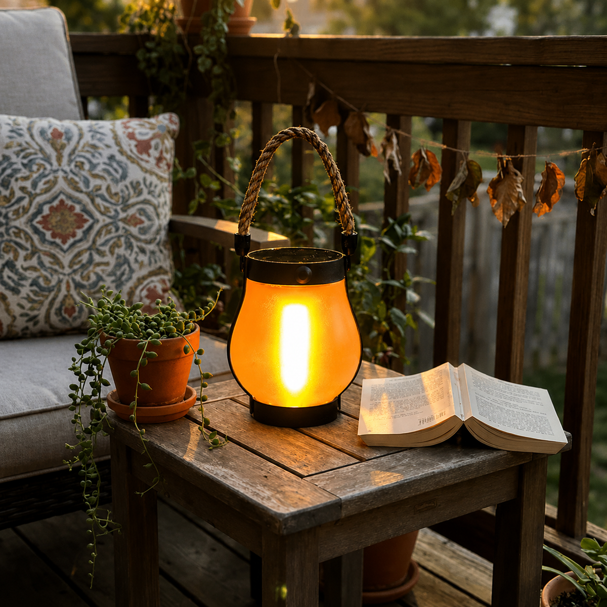 Solar flame lantern with real flicker effect — mood lighting for garden & terrace