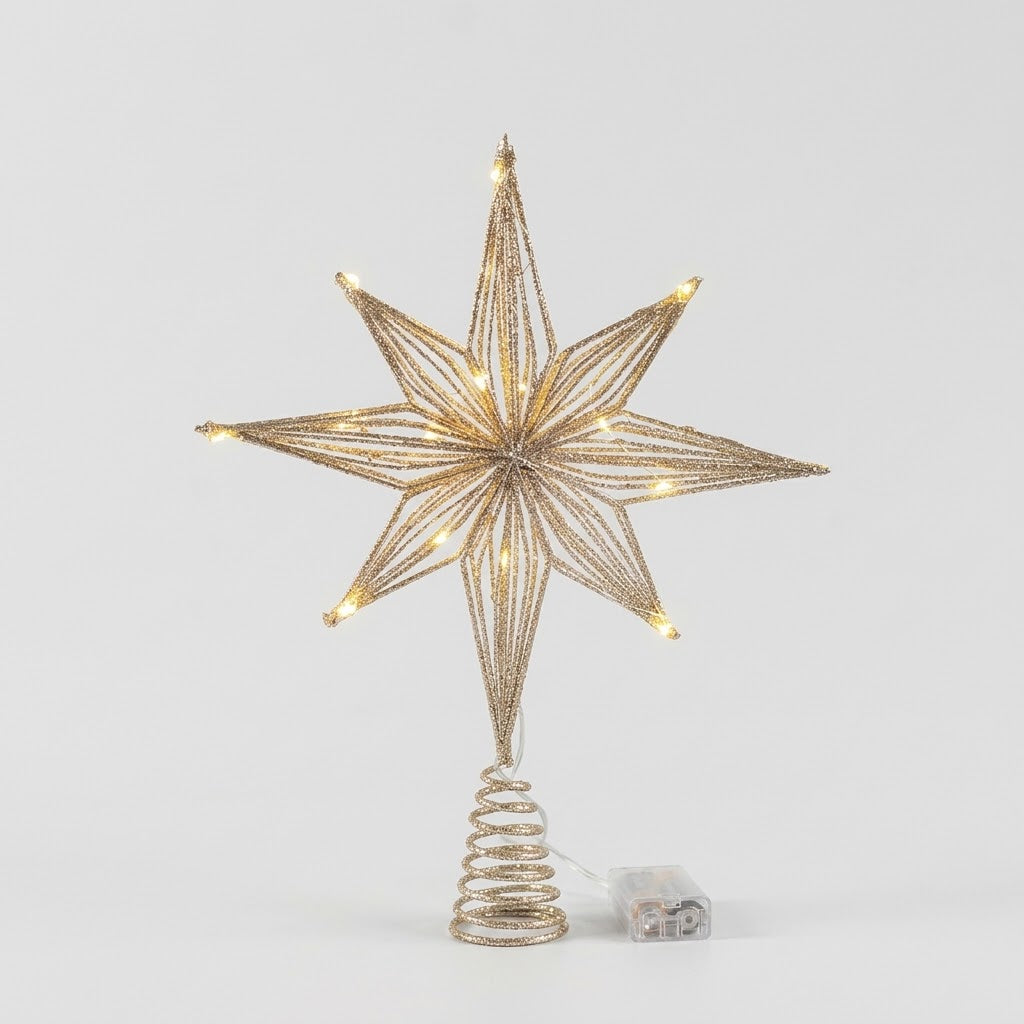 Christbaumspitze Stern mit LED, 33 cm hoch, batteriebetrieben