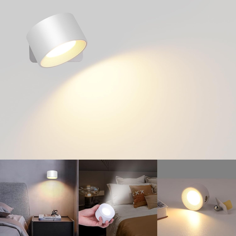 Rechargeable LED Wall Light with 360° Swivel Head – Touch Control, No Wiring