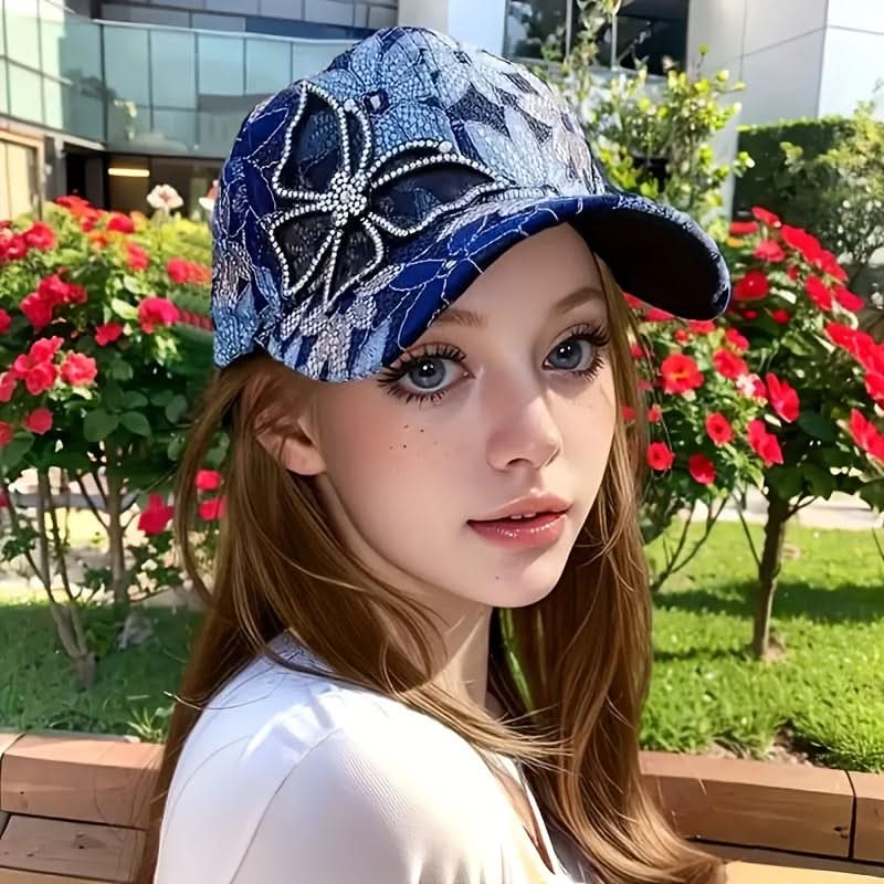 Baseball cap with sequin butterfly and mesh material