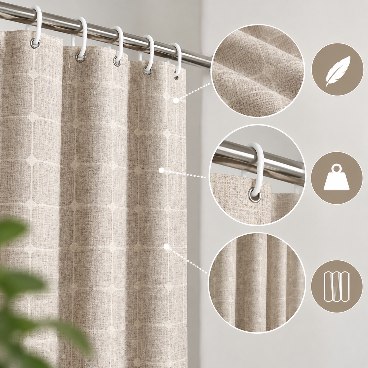 Duschvorhang Leinenoptik mit Quasten – Boho Landhausstil