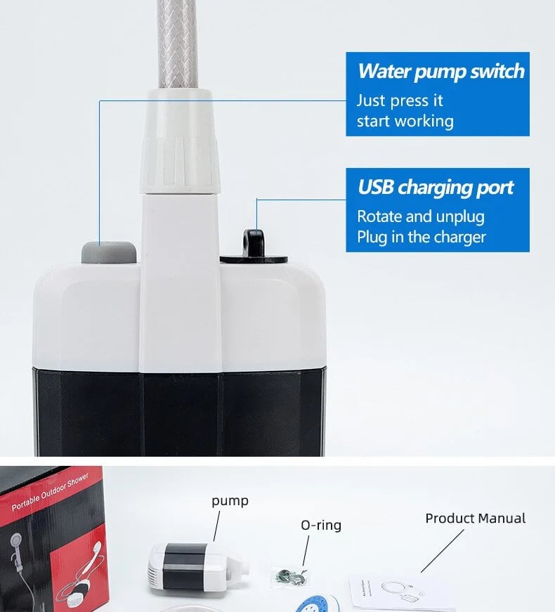 Camping shower USB with pump – portable and rechargeable
