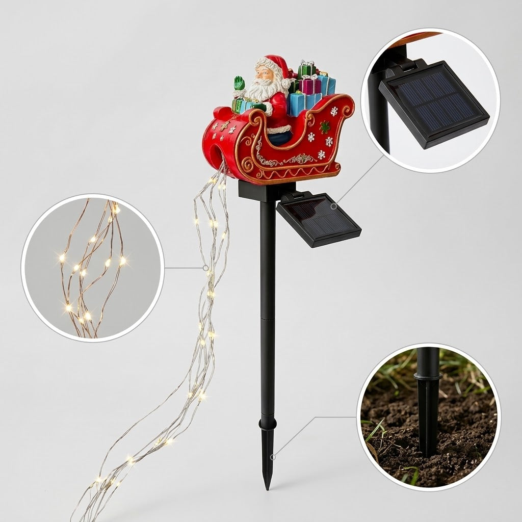 Solar-Gartenstecker Weihnachtsmann im Schlitten oder Rentier – mit funkelndem LED-Lichterschweif