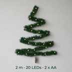 Wall-mounted Christmas tree with LED string lights – DIY fir garland, warm white, battery-operated