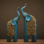 Elephant Decorative Figurine Set made of Resin with Gold Ornaments (Set of 2)