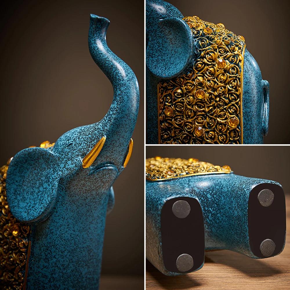 Elephant Decorative Figurine Set made of Resin with Gold Ornaments (Set of 2)