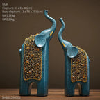 Elephant Decorative Figurine Set made of Resin with Gold Ornaments (Set of 2)