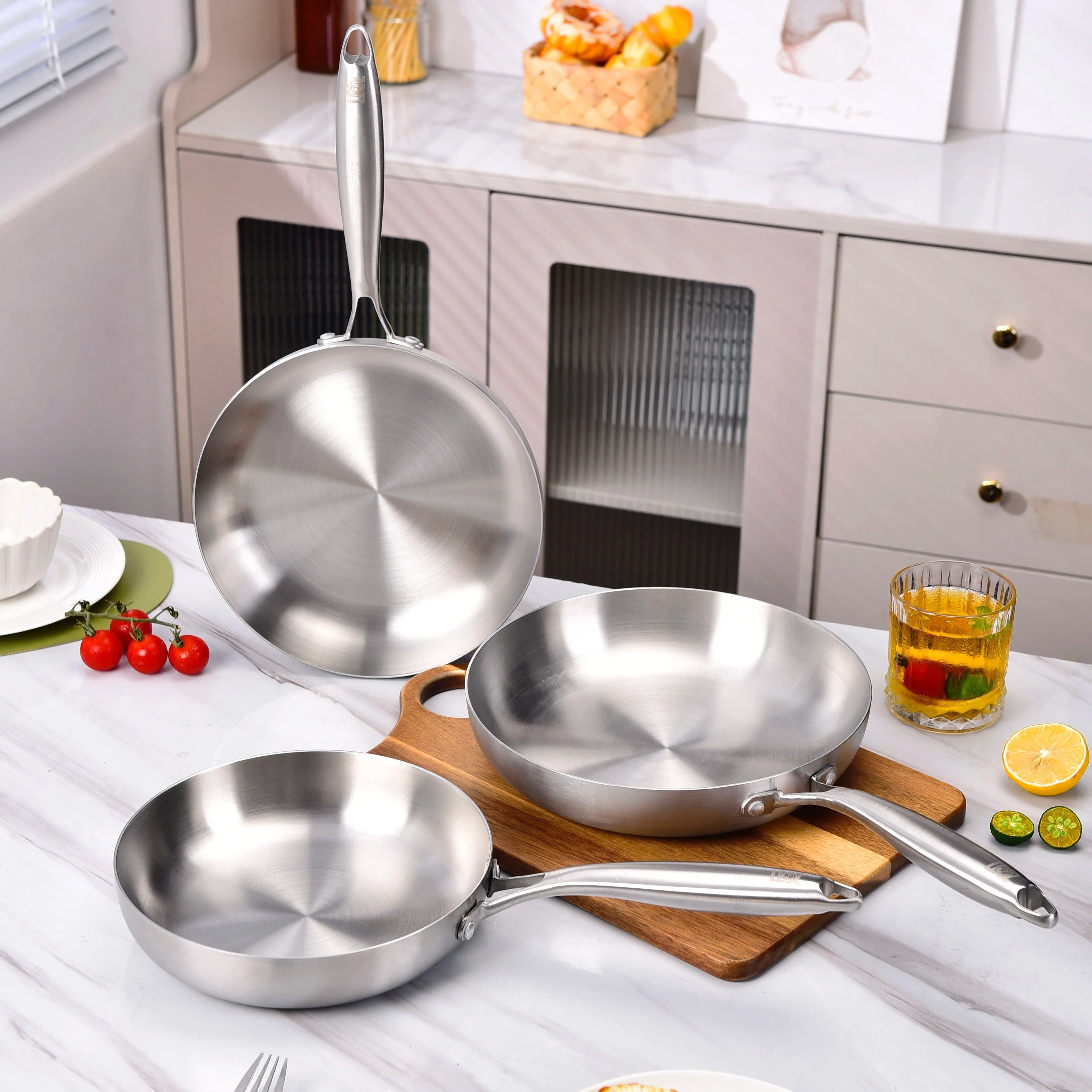 Bratpfannen-Set Edelstahl 3-teilig – 23/26/26 cm