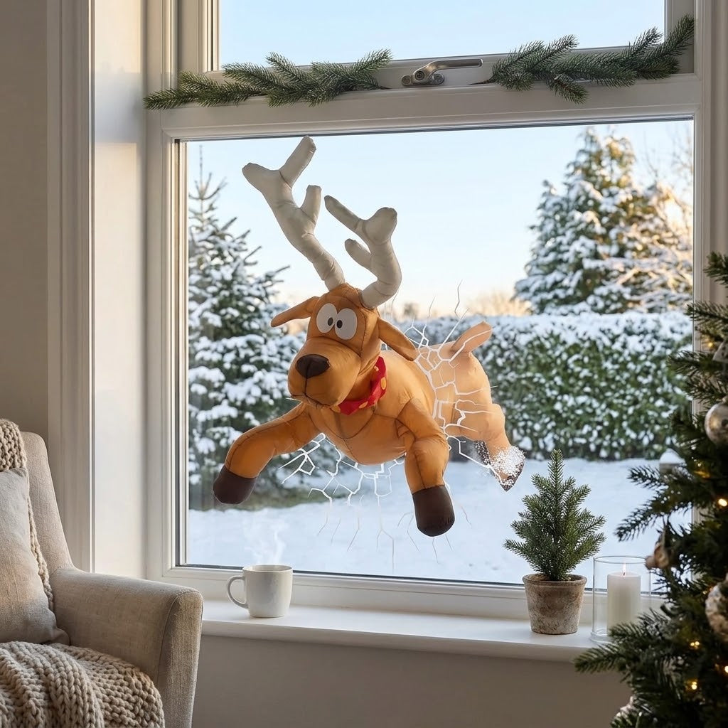 Weihnachtsmann Fensterdeko mit Crash-Effekt, bewegt sich bei Geräuschen