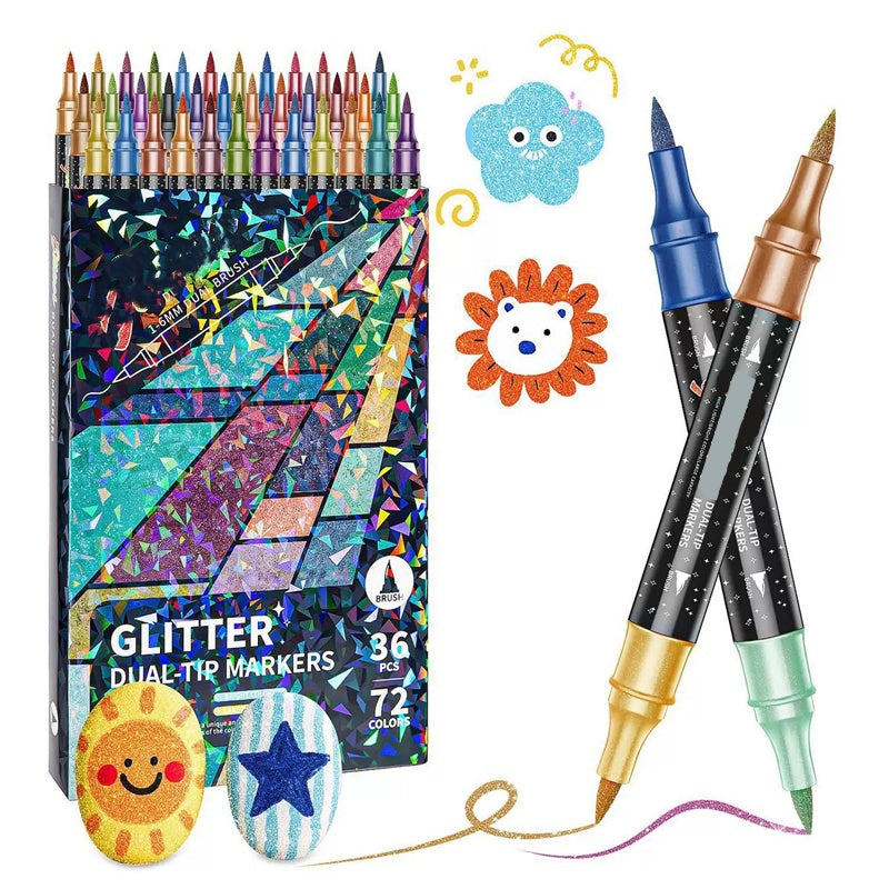 Glitter Felt Tip Pens Double-Ended – 2 Tips per Pen