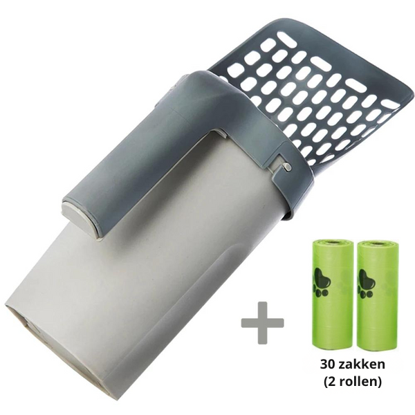 Cat litter scoop with collection container and poop bags